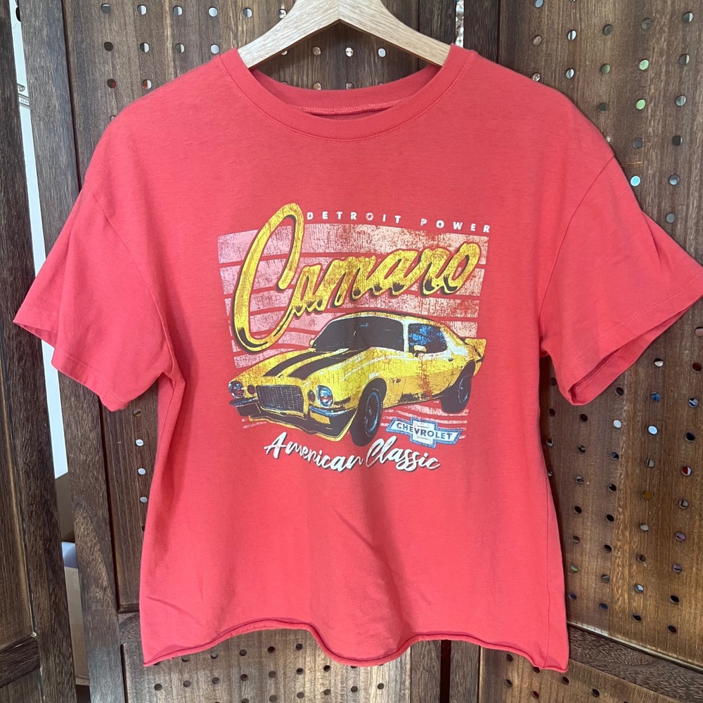 Camaro T Shirt Women's Large Red Rolled Hem General Motors Official